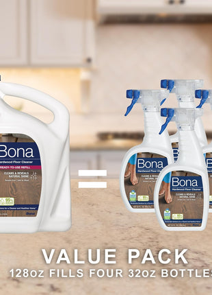 Bona Hardwood Floor Cleaner Refill   128 fl oz   Unscented   Refill for Bona Spray Mops and Spray Bottles   Residue Free Floor Cleaning Solution for Wood Floors