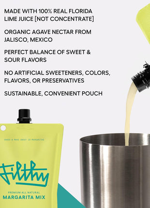 Filthy Margarita Mix, Premium Cocktail Mixer - 32 Oz Pouch | All-Natural Ingredients, Made with Fresh Florida Lime Juice & Organic Agave Nectar - Non-GMO, Gluten-Free & Vegan