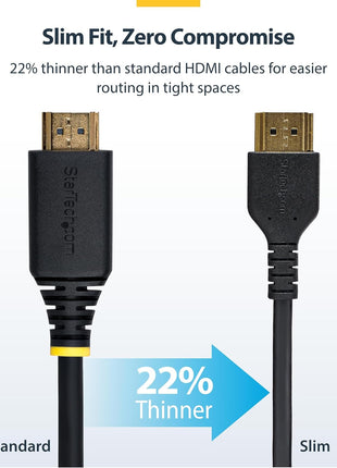 StarTech.com 5ft (1.5m) Slim HDMI Cable, Flexible Premium HDMI 2.0 Cord with Ethernet, UHD 4K 60Hz HDR10, Durable Aramid Fiber Design with TPE Jacket