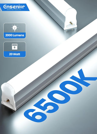 Ensenior 6-Pack T5 LED Shop Lights, 4FT 2000LM 6500K Super Bright White Integrated Single Fixture, 20W Linkable Utility Commercial Lighting for Gym/Garage/Ceiling/Under Cabinet, Plug & Play