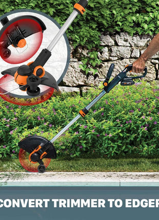 WORX Cordless String Trimmer & Lawn Edger, 12" Electric Weed Wacker with Command Feed, 20V Weed Eater with 5.5 LBS, 2 Batteries & Charger Included, WG163