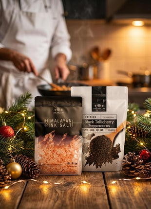 The Spice Lab Pink Himalayan Salt and Pepper Combination Gift Pack (Coarse Salt + Peppercorn Bags)