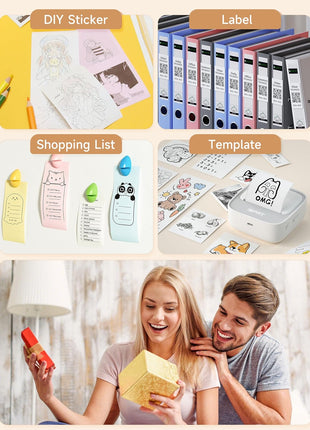 iDPRT Sticker Printer, Portable Sticker Maker Machine, Mini Inkless Bluetooth Thermal Printer for iPhone & Android, Pocket Printer for Labels, Barcodes, DIY Journaling, Kids Gift, Gray