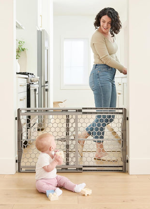 Regalo Safety 28"-42" Extra Wide Baby Gate, Bottom of Stairs & Doorways | Pressure Mounted & Adjustable, For Babies, Toddlers & Pets, Plastic, Gray, Tested & Trusted for 30 Years