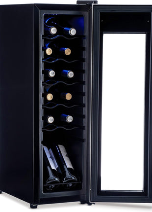 NewAir 12 Bottle Wine Cooler Refrigerator | Freestanding Wine Fridge | Stainless Steel, Double-Layer Tempered Glass Door, Quiet Compressor | 41F-64F Digital Temperature Control For Reds & Whites Wine