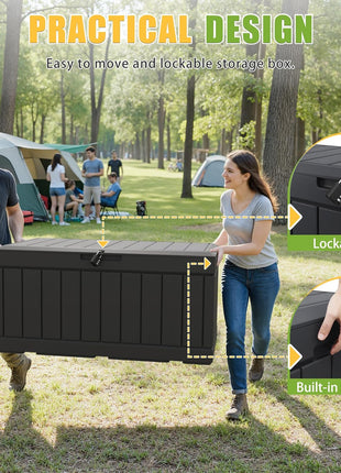 Greesum Outdoor Storage Box 82 Gallon Storage Bin with Lid for Patio Furniture, Garden Tools, Pool Supplies, Waterproof and UV Resistant, Lockable, Black