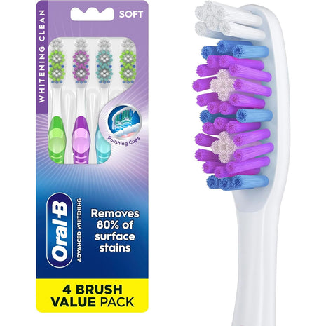 Oral-B Advantage Vivid Dual Action Whitening Toothbrushes, Soft, Tooth Brush Pack of 4 Count, Tooth Brushes (Packaging and Product Color May Vary)