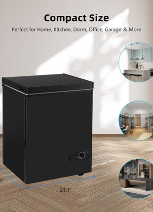 Deep Freezer 3.5 Cu.Ft, Chest Freezer with Removable Basket, Small Freezer with 6 Levels Adjustable Temperature, Quiet Mini Freezer for Home/Kitchen/Office/Garage/Bar (Black)