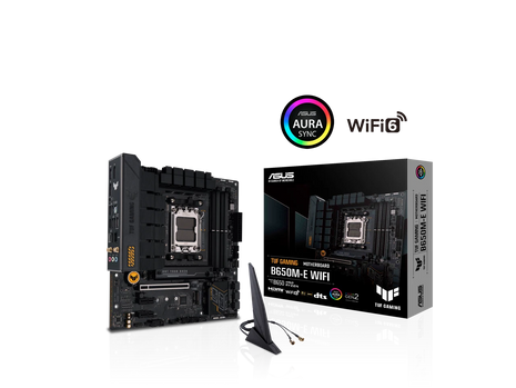 ASUS TUF Gaming B650M-E WIFI AMD B650 AM5 DDR5 6400 2xDP HDMI Dual M2 USB3.2 AX WiFi + BT AURA RGB 2.5Gbit LAN up to mATX 128GB ram support, ASUS TUF PROTECTION, Armoury Crate