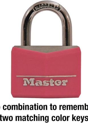 Master Lock Pink Covered Aluminum Keyed Padlock with Steel Shackle, Lock for Gym or School Locker with 1-9/16 Inch Lock Body, 146D
