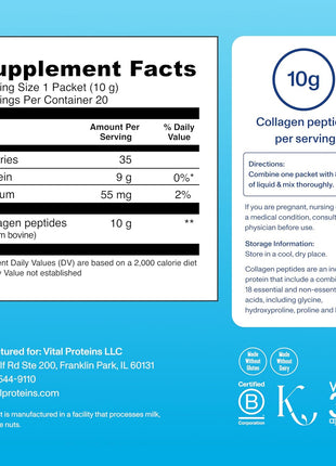 Vital Proteins Collagen Peptides Powder Travel Packs (20ct per Box) and Bovine Colostrum Supplement 90 Capsules