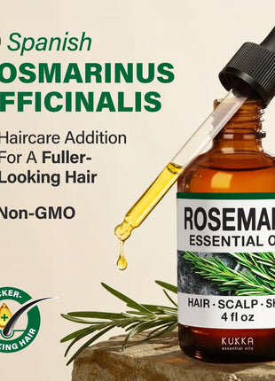 KUKKA Rosemary Essential Oils - 4 Fl Oz - for Hair, Skin, Diffuser, Aromatherapy & DIY Soap Making Scent