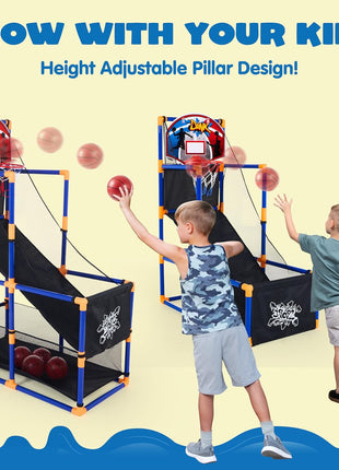 JOYIN Arcade Basketball Game Set with 4 Balls and Hoop for Kids 3+ Years Old Indoor Outdoor Sport Play - Easy Set Up - Air Pump Included - Ideal for Competition