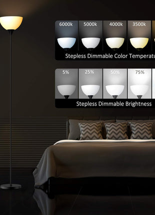 PESRAE Floor Lamp, Remote Control with Stpeless Color Temperatures and Brightness, Torchiere lamp for Bedroom, Living Room, Bulb Included (Matte Black)