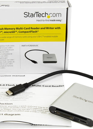 StarTech.com USB 3.0 Flash Memory Multi-Card Reader/Writer with USB-C - SD microSD and CompactFlash Card Reader w/ Integrated USB-C Cable (FCREADU3C)
