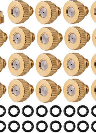 20 Pack Brass Misting Nozzles with 20Pc Brass Misting Nozzles O Ring,Heavy Duty Misting Nozzle 0.02 inch Orifice (0.5 mm)10/24 UNC for Outdoor Cooling System Dust Control