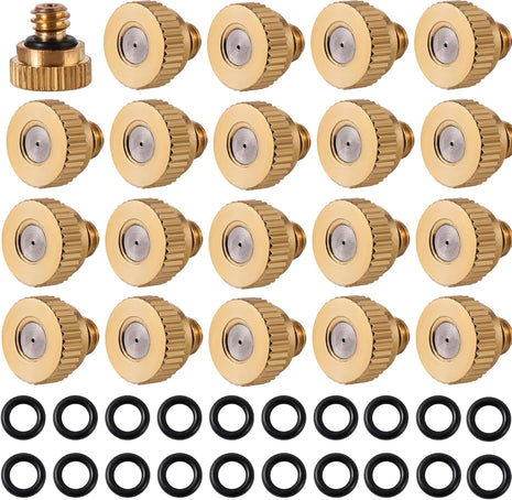 20 Pack Brass Misting Nozzles with 20Pc Brass Misting Nozzles O Ring,Heavy Duty Misting Nozzle 0.02 inch Orifice (0.5 mm)10/24 UNC for Outdoor Cooling System Dust Control