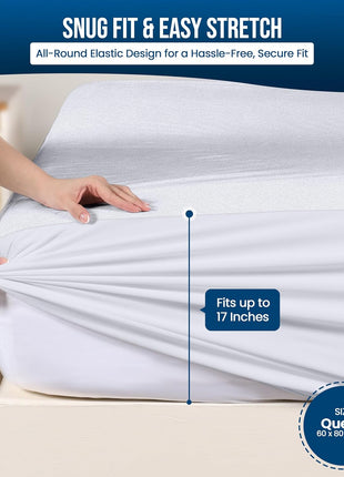 Utopia Bedding Waterproof Mattress Protector Queen Size, Premium Terry Mattress Cover 200 GSM, Breathable, Fitted Style with Stretchable Pockets (White)