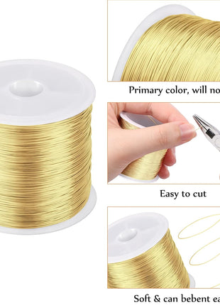 MIKIMIQI Jewelry Wire - 328Ft, 26 Gauge, Tarnish Resistant, Copper, 0.4mm X 100m (Gold)