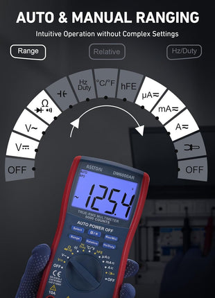 AstroAI Digital Multimeter and Analyzer TRMS 6000 Counts Volt Meter Ohmmeter Auto-Ranging Tester; Accurately Measures Voltage Current Resistance Diodes Continuity Duty-Cycle Capacitance Temperature