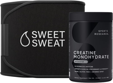 Sports Researchｮ Training Performance Pack - Creatine Monohydrate and Sweet Sweat Waist Trimmer Extra-Coverage (Small)