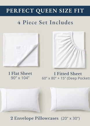LANE LINEN Queen Sheets 100% Organic Cotton 4pc Percale Cooling - White | Queen Sheet Set, GOTS Certified Organic Cotton Percale - Crisp, Cool & Breathable, For Hot Sleepers, All-Season Comfort