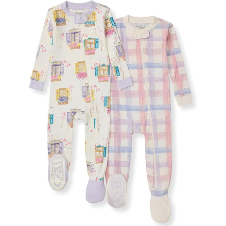 Burt's Bees Baby baby girls Pajamas, Zip Front Non-slip Footed Pjs, 100% Organic Cotton and Toddler Sleepers, Autumn Blooms 2-pk, 12 Months US