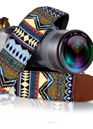 Camera Strap - Shoulder, Crossbody & Neck Camera Strap for Photographers, Fits All Cameras, Canon Nikon Sony Fujifilm, Padded Strap W/ Quick Release, Embroidered Cotton & Leather Ends, Blue