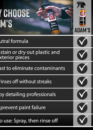 Adam's Iron Remover (16oz) - Iron Out Fallout & Stop Rust Remover Spray for Car Detailing Removes Iron Particles in Auto Paint, Wheels, Motorcycle, RV & Boat - Use Before Clay Bar, Wax or Car Wash