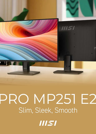 msi PRO MP251 E2 24.5-inch IPS 1920 x 1080 (FHD) Gaming Office Monitor, 120Hz, Adaptive-Synch, HDR Ready, HDMI, VGA & Display Port,VESA Mountable, Tilt, Speaker, 1ms, Black