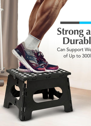 Handy Laundry Folding Step Stool   Sturdy Enough Collapsible Stool to Support Adults and Safe Enough for Kids   Opens Easy with One Flip   Great for Kitchen, Bathroom or Bedroom (Black   9 Inch)