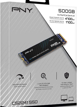 PNY CS2241 500GB M.2 NVMe Gen4 x4 Internal Solid State Drive (SSD) - M280CS2241-500-RB