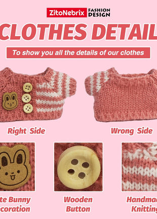5-Pcs Handmade Crochet Doll Clothes for 15-17cm Plushies, Aesthetic Pink Knitted Set with Bear Velvet Hat, Canvas Shoes & Bag - Soft Dress-up Gear for Art Figures, Idol & Cotton Styles (No Doll)