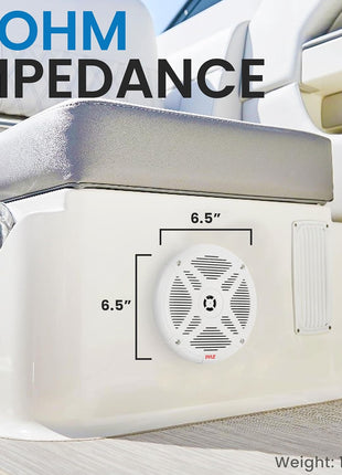 Pyle 6.5 Inch Marine Speakers (Pair) - 2-way IP-X4 Waterproof and Weather Resistant Outdoor Audio Dual Stereo Sound System with 600 Watt Power and Low Profile Design - Pyle PLMR652W (White)
