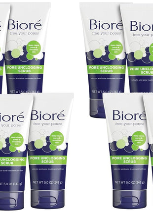 Bioré Pore Unclogging Scrub, Removes Excess Dirt and Oils, Face Scrub, with Salicylic Acid, Oil Free, 5 Ounces, Pack of 12