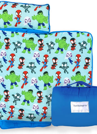 Jay Franco Kids Nap Mat with Embedded Pillow & Blanket – Soft 46"x20" Microfiber Sleeping Bag with Name Tag & Handle for School, Travel, Sleepover