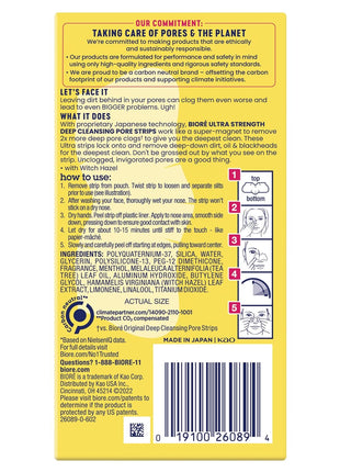 Bioré Witch Hazel Ultra Strength Blackhead Remover Pore Strips, Clears Pores up to 2x More than Original Pore Strips, features C-Bond Technology, Oil-Free, Non-Comedogenic Use, 18 Count (Pack of 12)