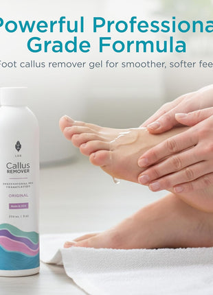 Lee Beauty Professional Callus Remover for Feet - Original, Powerful Formulation - Extra Strength Gel, Home Pedicure Foot Spa Results - Cracked & Dead Dry Skin Supplies - 8 Oz