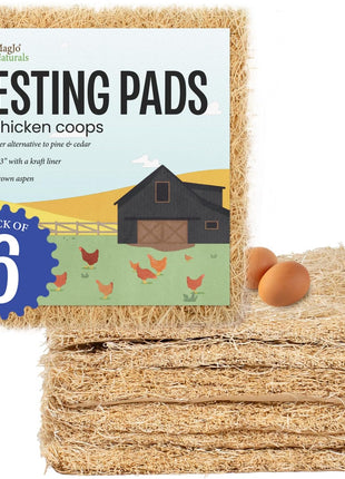 MagJo Aspen Nesting Pads for Chicken Coops - USA Grown Aspen Excelsior Nest Box Liners 13x13-12 Pack