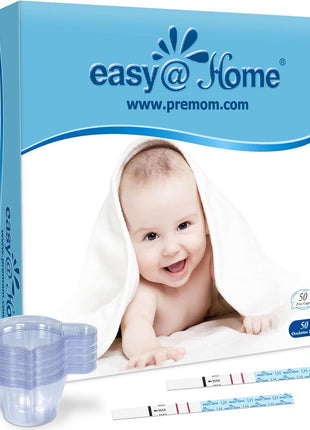 Easy@Home Ovulation Predictor Kit, 50 LH Test Strips with 50 Urine Cups | Fertility Test Strips for Women (Width of 5mm), Designed for At-Home LH Monitoring, Daily Cycle Tracking