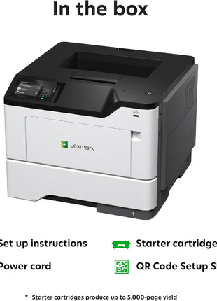 Lexmark MS631dw Monochrome Laser, Duplex (2-Sided) Printing: Integrated Duplex, Print Speed: Up to 50 ppm, Energy Star, 2.8 inch (7.2 cm) Color Touch Screen (38S0400)