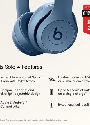 Beats Solo 4 - Wireless On-Ear Bluetooth Headphones, Up to 50-Hour Battery Life, Ultra-Lightweight Comfort, Powerful and Balanced Sound, Apple & Android Compatible - Slate Blue
