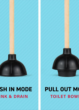 SteadMax Heavy Duty Toilet Plunger, Commercial Grade Double Thrust Force Rubber Cup with Wood Handle (22 inch)