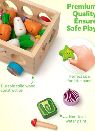 Coogam Montessori Fine Motor Toys for Baby Toddler, Wooden Shape Sorter Carrot Harvest Game for Easter Basket Stuffer, Preschool Learning Educational Gift Toy for 3 4 5 Year Old