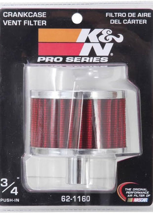 K&N Vent Air Filter/Breather: High Performance, Premium, Washable, Replacement Engine Filter: Flange Diameter: 0.75 in, Filter Height: 2 in, Flange Length: 0.875 in, Shape: Breather, 62-1160