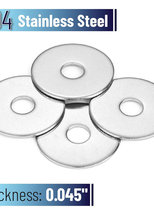 Bates- Stainless Steel Fender Washers, 1/4 inchx1 inch, 100 pcs, 1/4 Stainless Steel Flat Washers, 1/4 Fender Washer