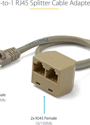 StarTech.com 2-to-1 RJ45 10/100 Mbps Splitter/Combiner - One Adapter Required at Each End of the Connection (RJ45SPLITTER)