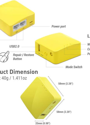 GL.iNet GL-MT300N-V2 (Mango) Portable Mini Travel Wireless Pocket VPN WiFi Router - 2X Ethernet Ports | USB 2.0 | OpenWrt | OpenVPN/Wireguard for Public & Hotel Wi-Fi | Easy to Set up via Admin Panel