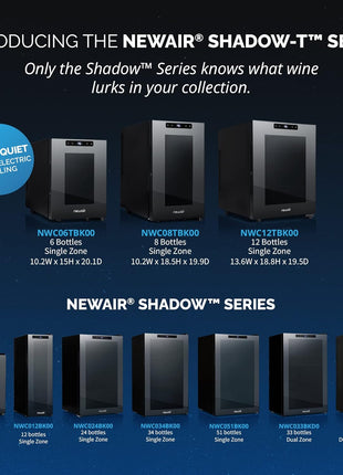 NewAir 10" Wine Fridge for 6 Bottles | Freestanding Wine Cooler Refrigerator with Glass Door | Compact Countertop Storage with Precision Cooling & Quiet Operation | Black