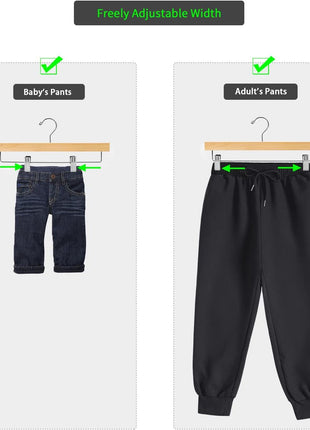 Nature Smile Solid Lotus Wood Deluxe Wooden Pants Hangers Bottom Hanger Jeans Hanger Skirt Hanger with 2-Adjustable Clips Anti-Rust Hook Pack of 10 (Natural)